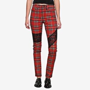 Hot Topic Red Plaid Pants with Black Lace Detail